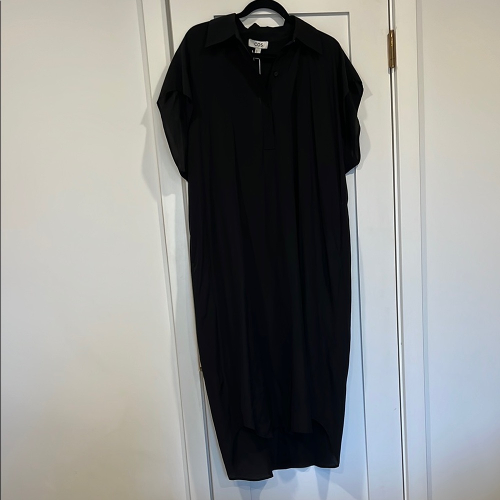 COS Black Sheer Collared Midi Dress
